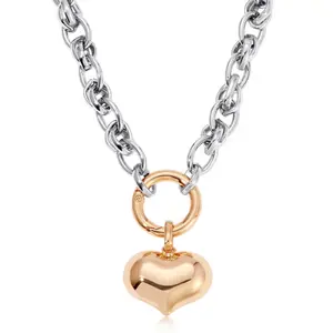 Ettika Locked in Mixed Metal Heart Necklace 18K Gold Plated Rhodium Plated Steel & Brass 15" Length with 5" Extender Adjustable Lobster Clasp Closure for Women