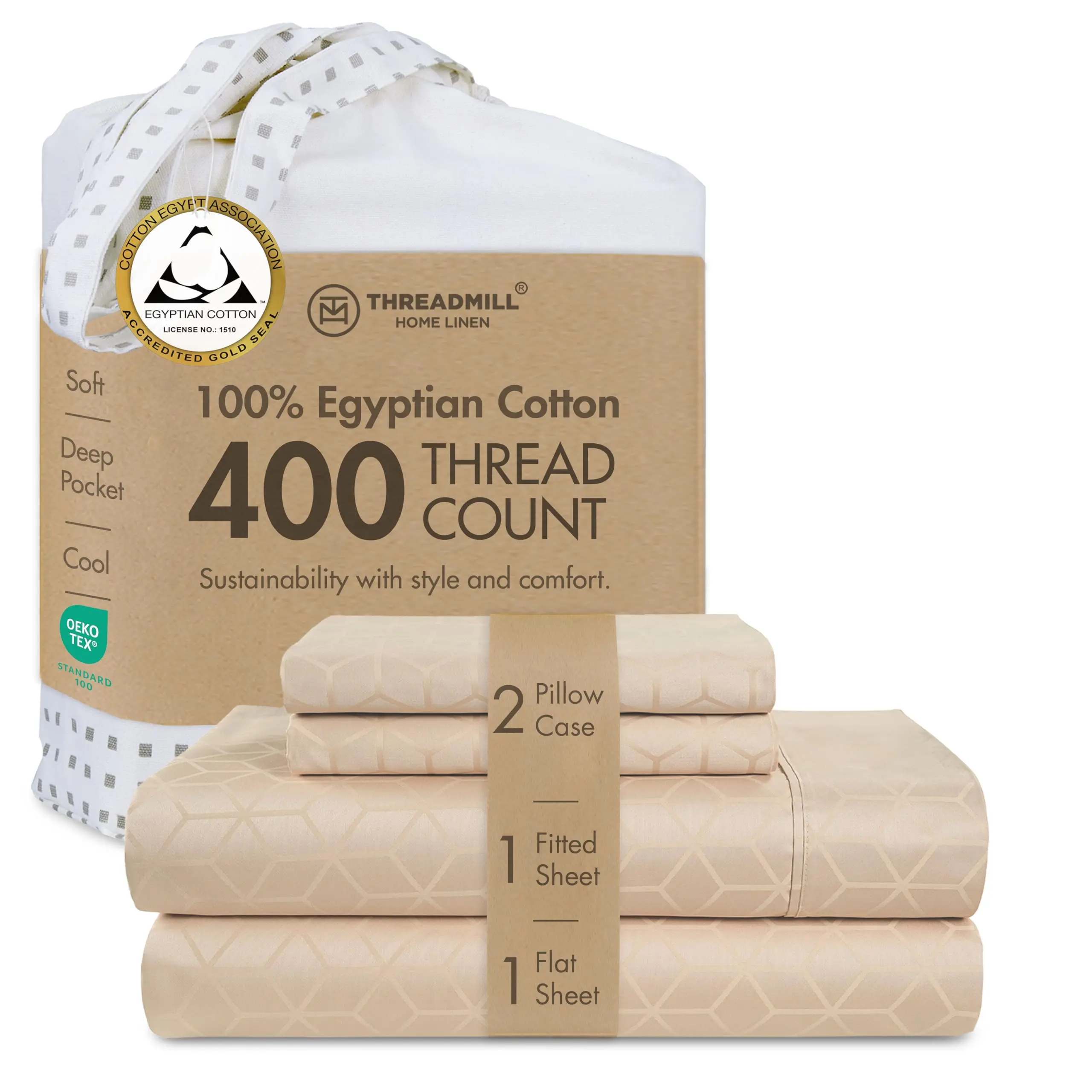 Threadmill Egyptian Cotton Sheet Set | 100% Certified Egyptian Cotton Sheets - 400 Thread Count