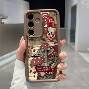 Mushroom Pattern TPU Phone Case Compatible with Galaxy S24 Ultra S25 Plus S23 S22+ Shockproof Drop Protection Rugged Durable Silicone Cover Cellphone Protective Casing