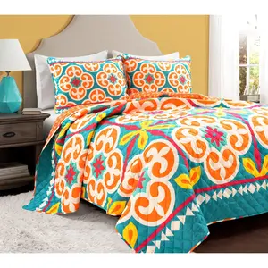 Boho Floral Reversible Oversized Quilt Set F/Qy Lush Decor