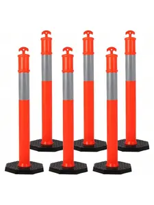 Delineator Post With Base 6 Pack, 45 In Portable Orange Traffic Delineator Posts Cones With Reflective Collars For Driving Practice And Construction Work