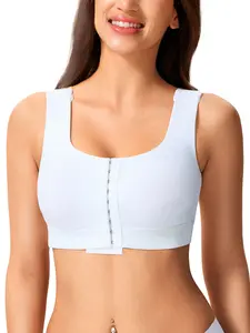 Post-Surgery Bra with Front Closure, Adjustable Straps, Seamless Cup, Soft Bottom Edge, Easy Wear and Remove, Square Neck Design, Medium