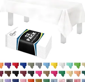 Grandipity 12 Pack Premium Disposable Plastic Tablecloth 54 Inch. x 108 Inch. with 0.3mm Thickness Table Cover - White