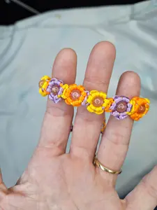 Handmade Macrame Bracelet - Vibrant Floral with Purple, Yellow & Orange Flowers