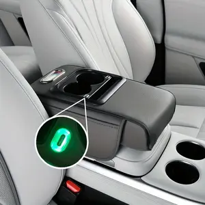 Waterproof Leather Car Console Organizer | 6-in-1 Padded Armrest Storage with Cup Holder, Tissue Slot & Projection Ambient Light