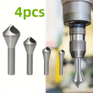 4Pcs/Set Hard 90° Oblique Hole Countersink Drill Bits,Deburring & Chamfering Tools For Wood,PVC,Aluminum,Plastic,Metal,Smooth Cutting Durable Tools,Hand Tools Kits diy Tool Kit
