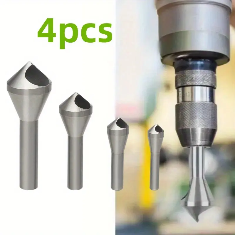 4Pcs/Set Hard 90° Oblique Hole Countersink Drill Bits,Deburring & Chamfering Tools For Wood,PVC,Aluminum,Plastic,Metal,Smooth Cutting Durable Tools,Hand Tools Kits diy Tool Kit