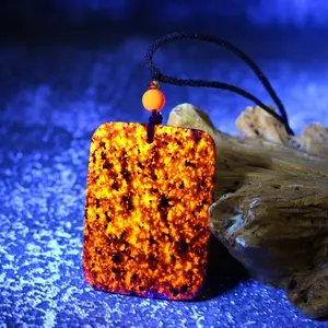 UV Glowing Yooperlite Rectangular Pendant Flame Stone Natural Crystal Healing Reiki Amulet Protection Lucky Necklace Gift