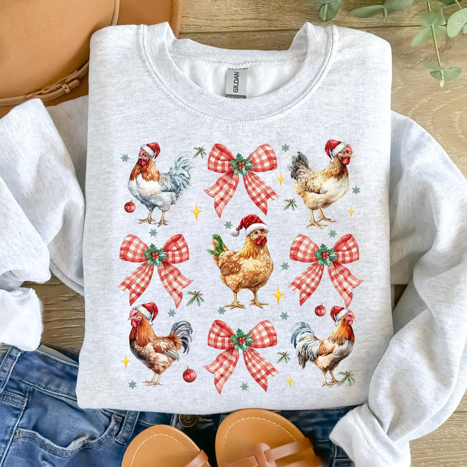 Chicken Christmas sweatshirt, Christmas Coquette Bow sweatshirt, Merry Christmas , Farm Animal Christmas sweatshirt, Chicken Lover Gift