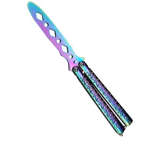 Butterfly Training Knife with Unsharpened Blade, Rainbow Gradient Metal Balisong for Smooth & Balanced Skill Practice, Teenage Boy Gifts