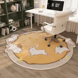 1pc Ins Style Cute Bedroom Carpet Fluffy Soft Irregular Plush Carpet Rabbit Pattern Bedside Carpet Household Round Cloakroom Floor Mat Soft Area Rug