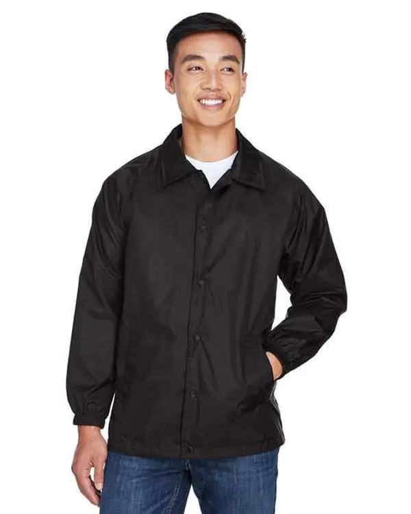 Harriton M775 Men's Staff Jacket, Stylish Shortsleeve Nylon Top with Elastic Cuffs, Water-Resistant, Soft Lining, Open Bottom & Zip Access for Embroidery
