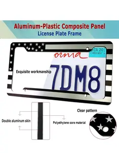 BGGTMO Black American Flag License Plate Frames - 2 Pack, Front & Rear Patriotic USA Stars and Stripes, Aluminum Car Tag Holder Cover with Screws