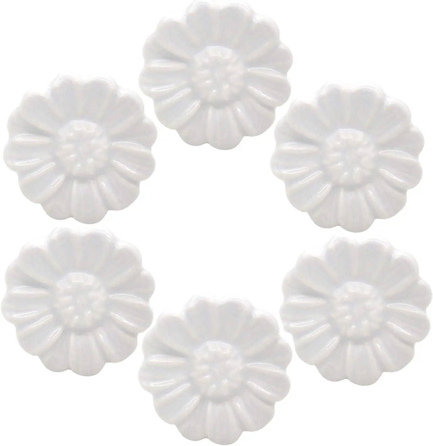 6PCS Vinta Floral Daisy Ceramic Dresr Drawer Knobs Elegant Cabinet Cupboard Door Hardware Pull Handles w/Screws White