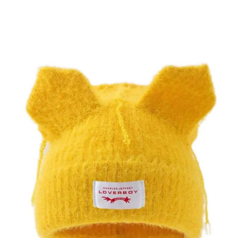 Charles Jeffrey Loverboy Striped Beanie Hat - Black & Yellow Knit