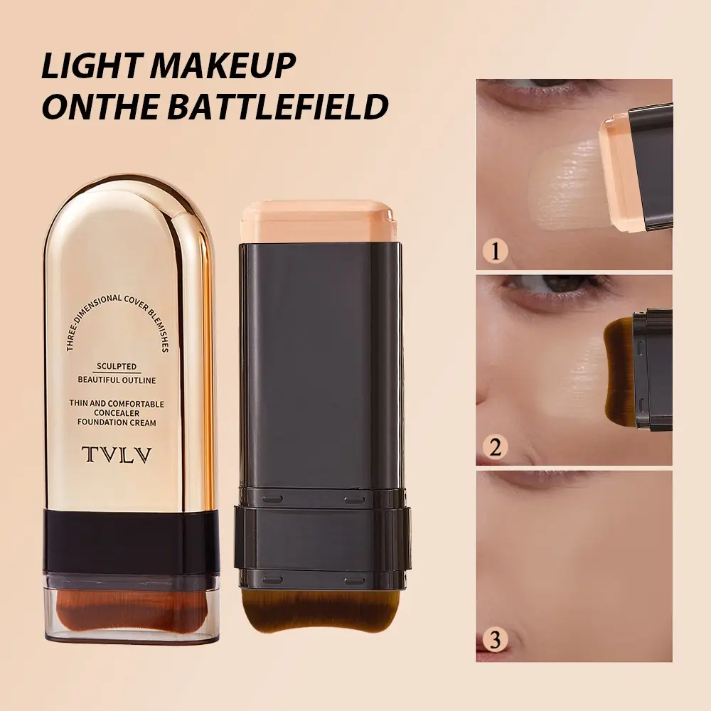 Matte Dual-Ended Foundation Stick with Brush, Lightweight Comfortable Concealer, Long-Lasting Makeup Primer, Two-In-One Foundation Wand, Smooth Makeup Duo, Matte Longwear Foundation