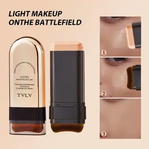 Matte Dual-Ended Foundation Stick with Brush, Lightweight Comfortable Concealer, Long-Lasting Makeup Primer, Two-In-One Foundation Wand, Smooth Makeup Duo