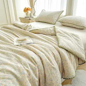 Double Layer Soft Shell Edge Summer Quilt, Fresh Floral Air Conditioner Cover, Comfortable Breathable Cool Summer Bedding