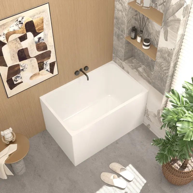 43"  Acrylic Freestanding Bathtub ,Spacious rectangle Shape, Gloss White Finish, Chrome Overflow & Pop-Up Drain CUPC Certificate