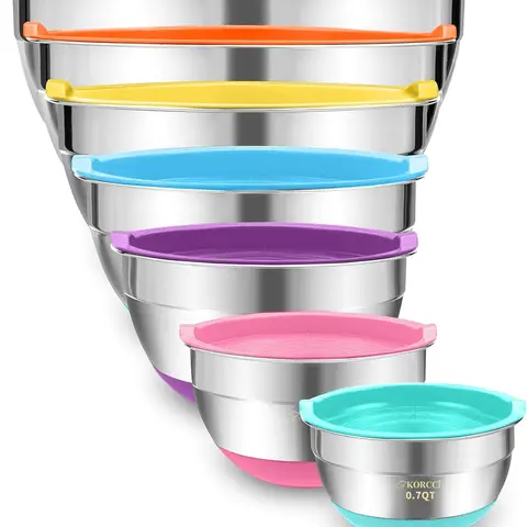 Mixing Bowls with Lids Set 7 PC Stainless Steel Salad Bowls with Colorful Airtight Lids for Kitchen Tableware  Nesting Salad Bowls Set