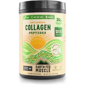 Earth Fed Muscle Collagen Peptides Powder, Unflavored Collagen Protein for Hair, Skin, Nails, Joints & Recovery, Keto Friendly, 20g per Serving