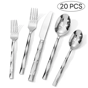 Luxury 20-Piece Cutlery Set (4 Person), Modern Tableware Sets, Stainless Steel, Diamond Cut Design, Kitchen, Home, Wedding, Party, Dishwasher Safe