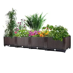 Garvee 63"x16"x8" Large Outdoor Raised Planter Box, Self-Watering Rectangular Garden Bed with Drainage Plug, Deep Elevated Planter for Patio, Balcony & Deck