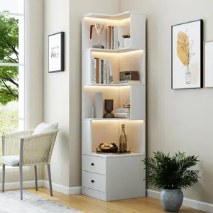 Bellemave  Corner Book Shelf - 5 Tier Corner Bookshelf Bookcase with Baffle, Freestanding L Shaped Display Shelf Stand with led lights for Home Office, Living Room, Bedroom