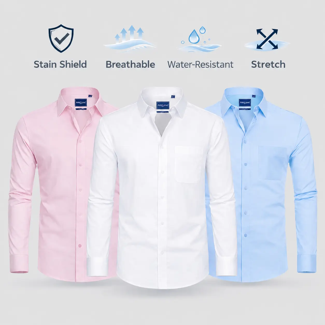 3-pack AMZPURE Men's Slim Fit Stain Sheild Dress Shirts, Long Sleeve Button Down Tops with Stain Shield for Formal Business Wear, Menswear,back to school,back to school shopping, Casual Button Up