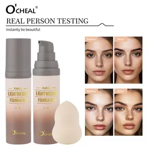 Lightweight Foundation Liquid + Makeup Sponge Set, Long-Lasting Concealer, Matte Moisturizing Brightening Foundation, Hydrating Non-Caking