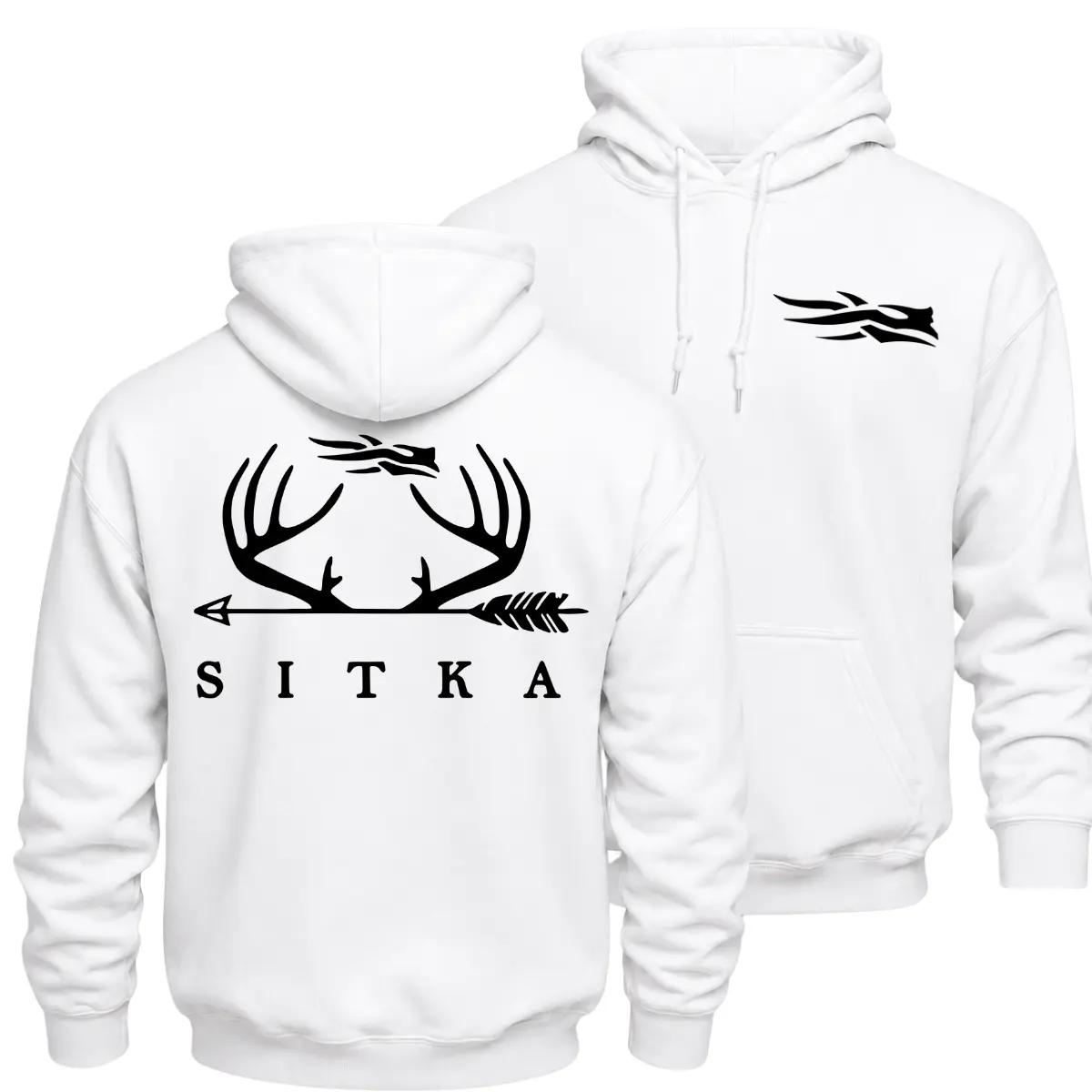 Sitka Whitetail Deer Hunting Hoodie, Buck Antler Arrow Graphic Pullover, Front Chest Logo and Large Back Print Hoodie, Bow Hunting Outdoor Apparel, Hunter Gift for Men
