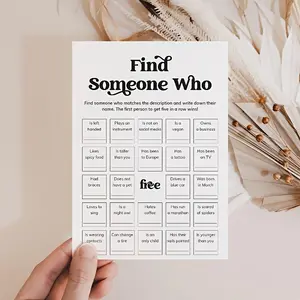 Icebreaker Party Games, Conversation Starter Bingo, Team Building Activities, Interactive Party Games, Group Gathering Fun