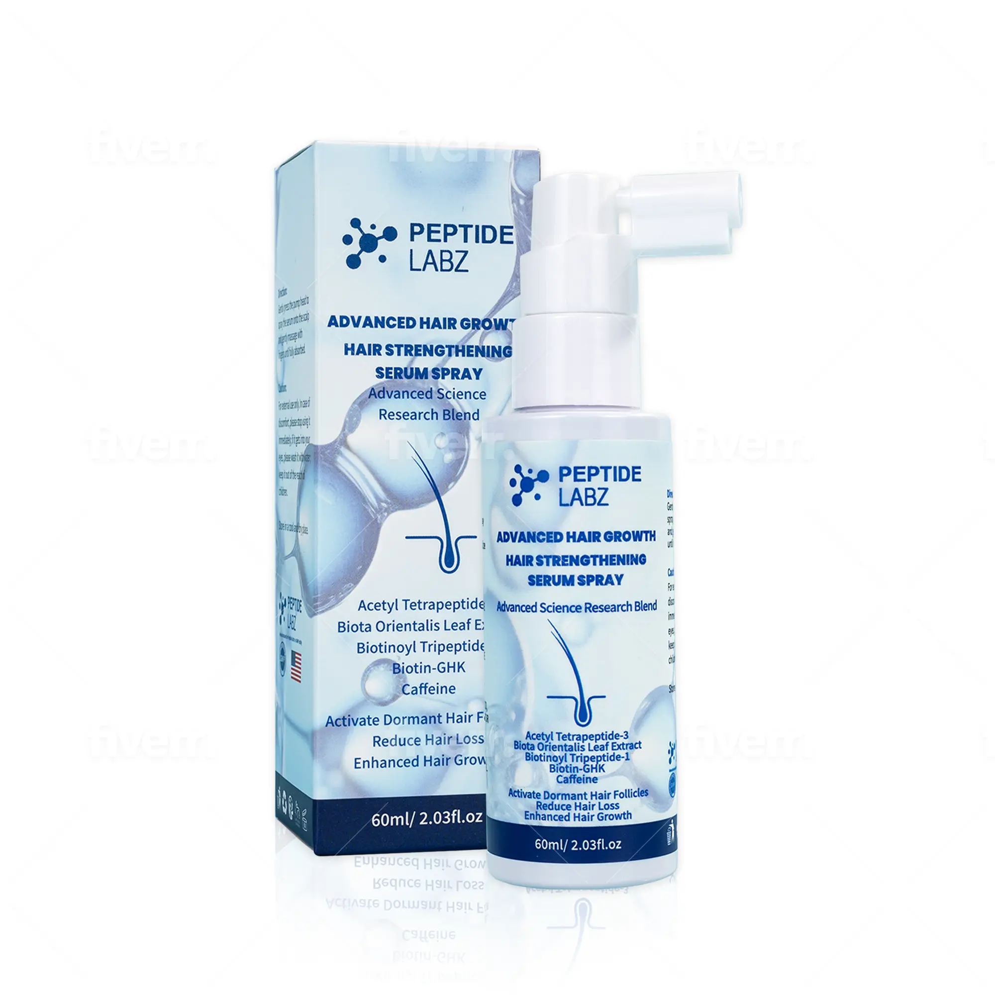 Hair Growth Serum Spray with Peptides, Acetyl Tetrapeptide-3, Biotin-GHK, Licorice Root Extract and Caffeine