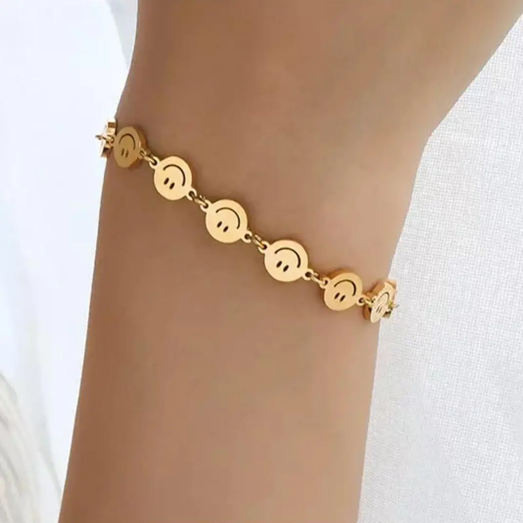 Handcrafted Smiley Face Bracelet - Gold Filled Permanent Gold & Silver Designs Waterproof Hypoallergenic Adult Jewelry