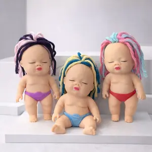 Random Color Stretchy Toy -6 Inches Sand Filled Baby Stress Relief Doll with Soft TPR Material & Colorful Yarn Hair for Sensory Play