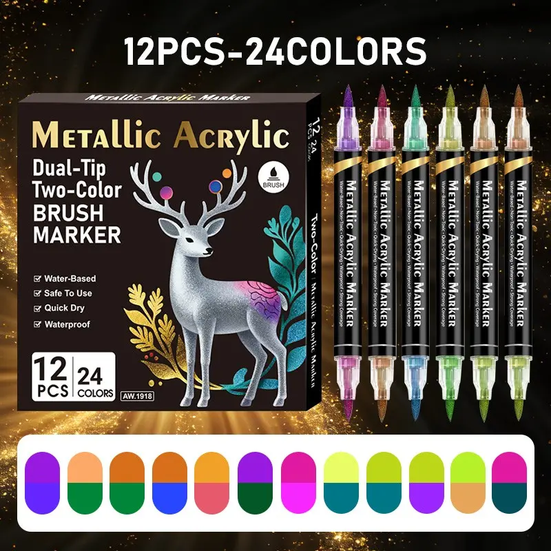 24 Color Dual-Head Acrylic Brush Set for Artists, Soft Brush Tips for Dynamic Art Creation, Ideal for Illustration and Craft Design