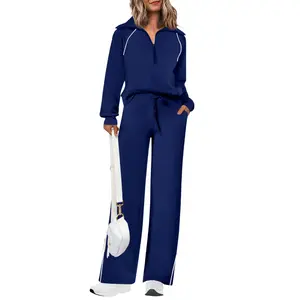 PrettyGarden Sporty Women's Casual 2-Piece Sweatsuit Set - Half Zip Pullover Sweatshirt & Wide Leg Pants with Drawstring - Matching Tops & Sweatpants for Comfort