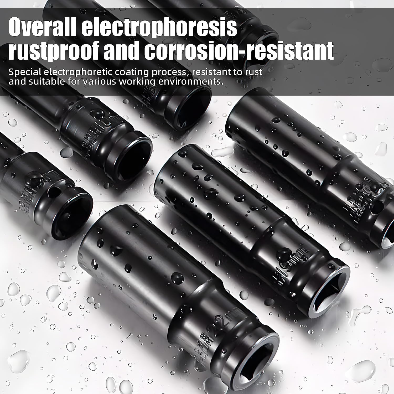 11pcs 1/2'' Drive Impact Socket Set Metric 6 Point Deep Well Cr-V Sockets (10mm-24mm) with box