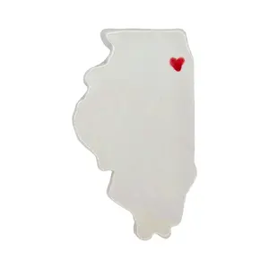 Illinois Custom Ceramic Magnet for Fridge - Handmade Gift with Red Heart Design