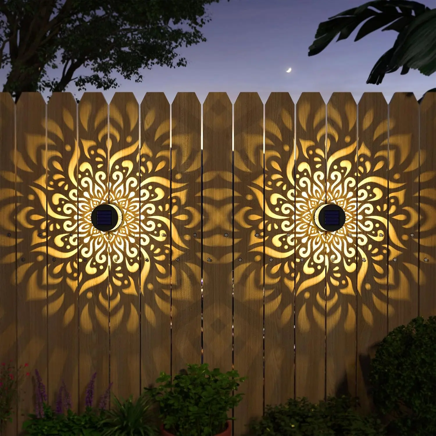 4-Pack Metal Solar Fence Lights, Mandala Theme Waterproof Solar-Powered Outdoor Lights for Garden Post, Patio Wall, Deck Step Backyard Decor