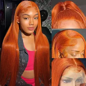 Ginger Orange 13x6 Lace Front Wigs Human Hair Straight Ginger Wig HD Transparent Lace Frontal Wigs #350 Colored Human Hair Wig Pre Plucked With Baby Hair 180 Density