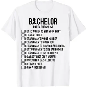 Groomsmen Groom Squat Men Bachelor Supplies Party Checklist T-Shirt GJM