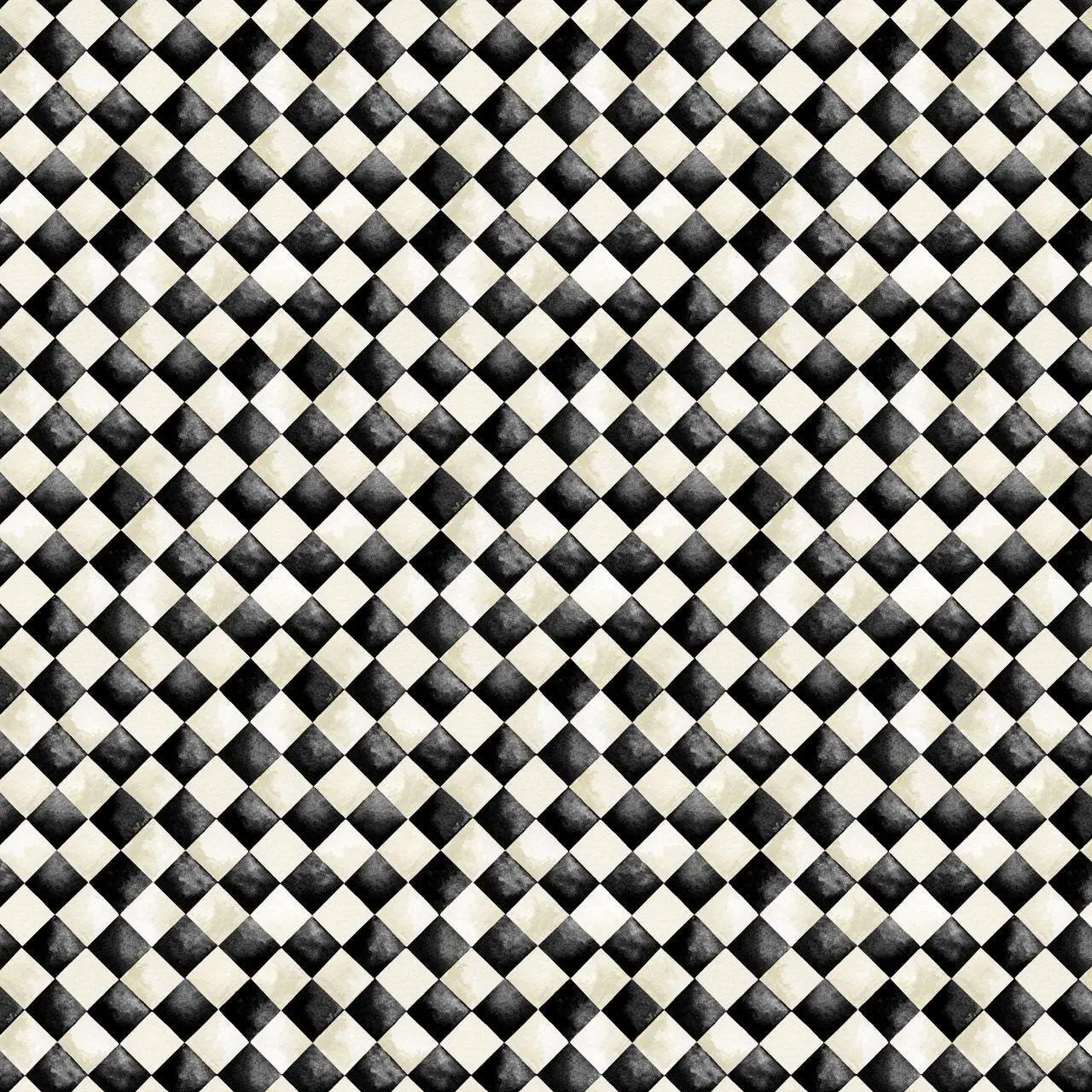 Halloween Check Harlequin Print Cotton Fabric Windham Fabrics in Black and White