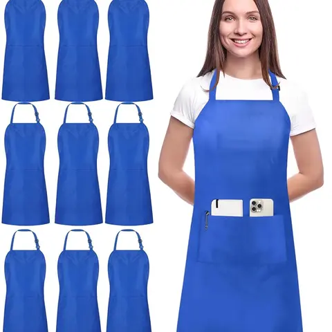 Utopia Kitchen Durable Unisex Adjustable Wide Straps Chef Aprons 10 Pack - Tie-Up Straps, 2 Pockets, Waterdrop-Resistant, Spill-Safe Front, Anti-Stain Protection, Machine Washable, Wrinkle-Free Look for Cooking, Baking