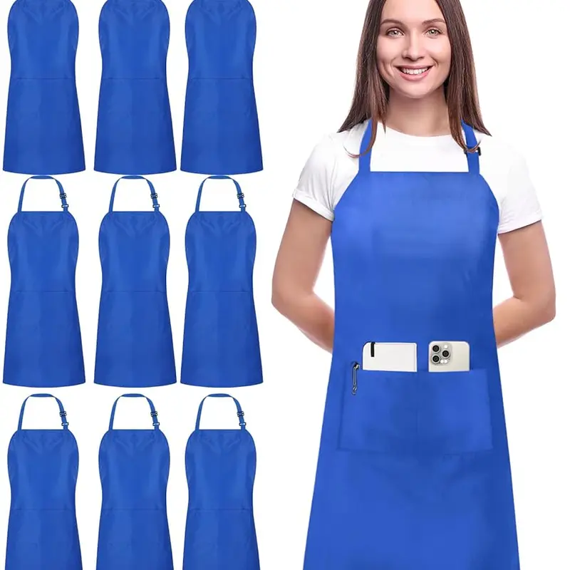 Utopia Kitchen Durable Unisex Adjustable Wide Straps Chef Aprons 10 Pack - Tie-Up Straps, 2 Pockets, Waterdrop-Resistant, Spill-Safe Front, Anti-Stain Protection, Machine Washable, Wrinkle-Free Look for Cooking, Baking