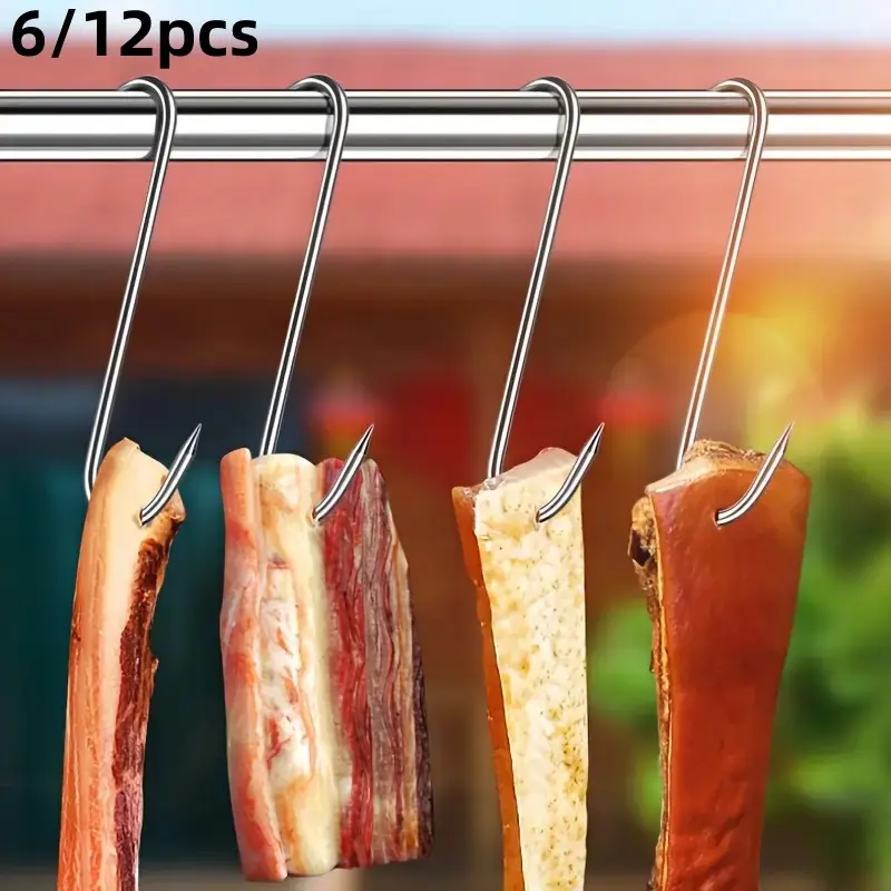 6/12pcs Kitchen S-Type Meat Hooks, Multi-Use Hanging Drying BBQ Sausage Chicken Beef Tools, Home Cooking Accessories