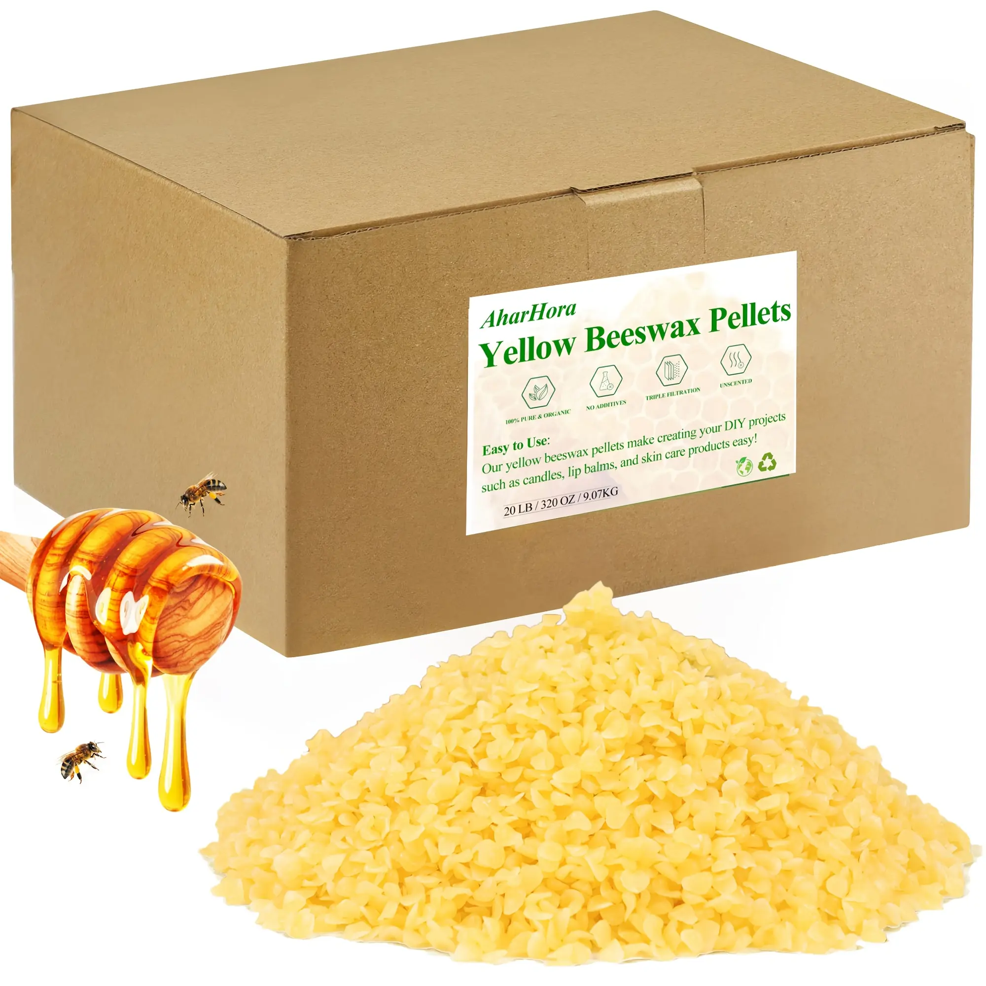 Yellow Beeswax Pellets, 20LB Natural Organic Beeswax for Candle Making, Beeswax Pastilles for Skin Care DIY Creams, Lotions, Lip Balm and Soap Making Supplies