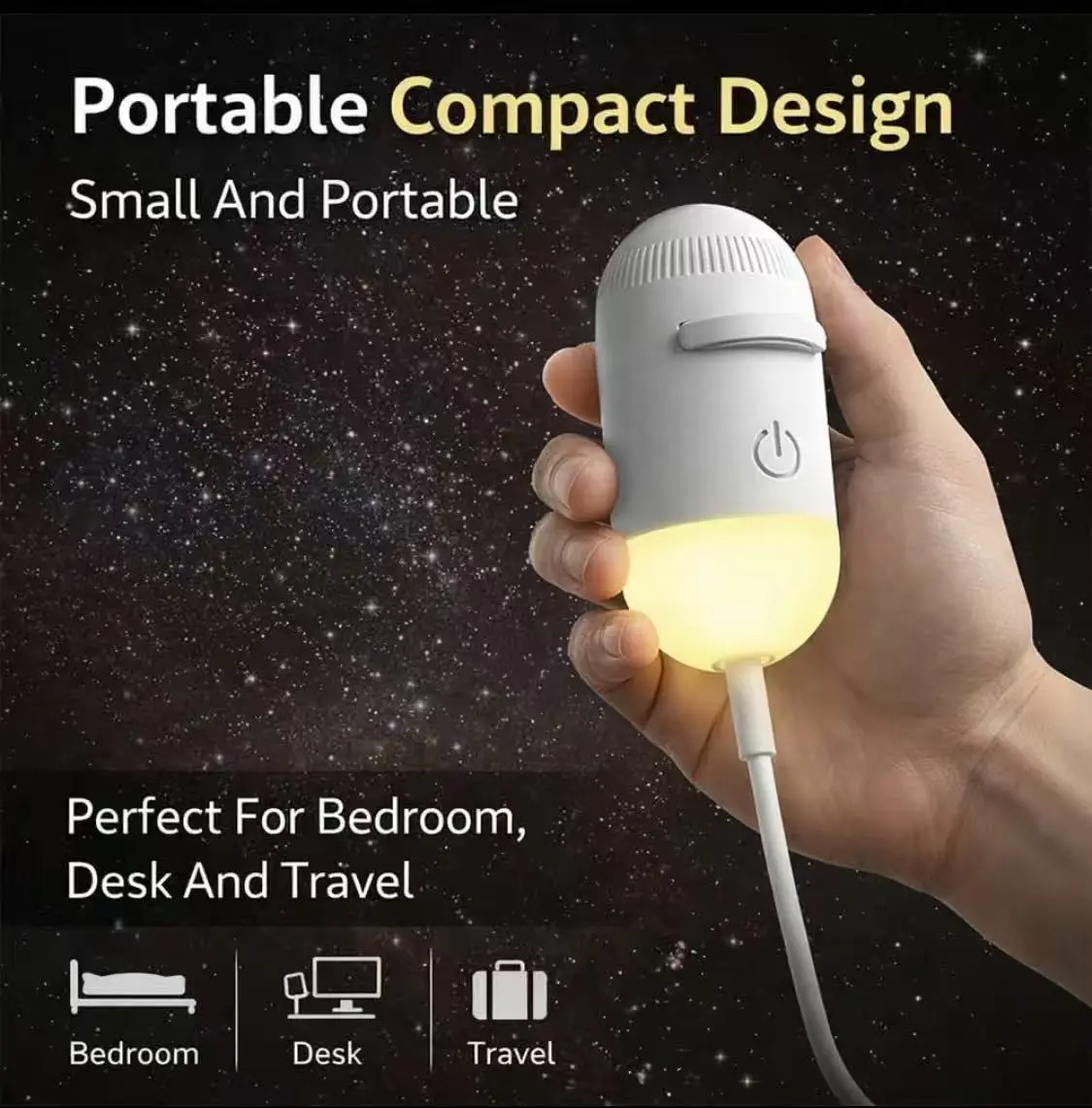 Flexible USB Star Projector Night Light, Portable Decor Lamp with Multiple Pattern Slides for Bedroom, Car, RV