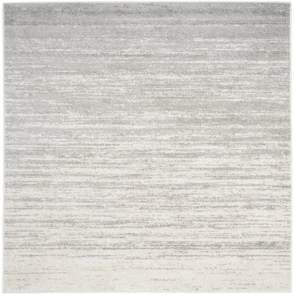 Ivory and Silver Square Area Rug with Power Loomed Polypropylene Pile