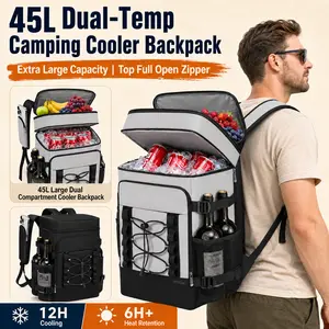 SANNYDATING 45L Dual Compartment Cooler Backpack, Dual Temp Zone Insulated Backpack Cooler, 12H Cooling & 6H Heat Retention, 100% Leakproof Food-Grade PEVA Liner, Waterproof Cooler Bag for Camping Hiking Beach Picnic Travel Tailgating Fishing lunch